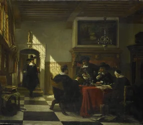 Selskab i 1600-tals kostume ved et bord, hvor der står et Nautilus-bæger