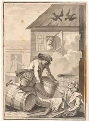 Jens Blok og Gunild. Illustration til Ludvig Holberg: Peder Paars 1772. (2. bog, 3. sang)