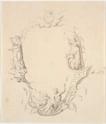 Udkast til titelvignet til et søkort (med teksten: Pass Kaart over Kattegattet, udg. af Søkortarkivet 1799)