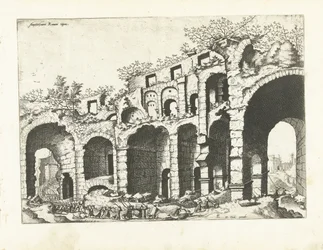Udsigt over et amfiteater sandsynligvis Colosseum Romerske ruiner, 1561 (serietitel)