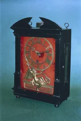 Tidligt vægtdrevet pendulur, muligvis designet af Christian Huygens (1629-95) c.1675 (træ)
