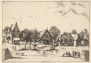 Country Village, bueskytter i forgrunden fra Multifariarum casularum ruriumque linea..., 1559-61.