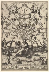 Moderne grotesk dekoration med en flodgud, 1557.