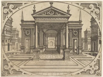 Tallerken fra Scenographiae..., ca. 1560.