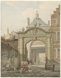 Udsigt gennem en port i Dordrecht