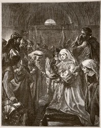 Edward præsenterer sin spæde søn for waliserne, illustration fra 