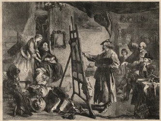 THE STUDIO OF REMBRANDT - gravering efter maleri af J. Gilbert - l