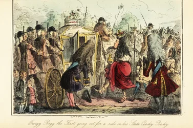 Kong George I af England går ombord på den kongelige træner til Osnabruck natten efter hans død, den 22. juni 1727