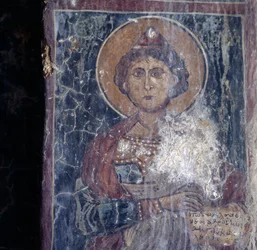 Helgenfigur, fresko i kirken i Kandanos, Kreta, Grækenland (foto)