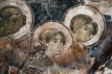 Kalkmalerier i Church of Metamorphosis tou Sotiros, Kefali, Kreta, Grækenland (foto)