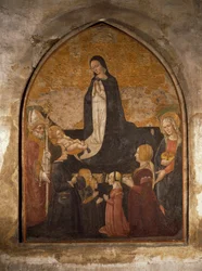 Italien, Milano, St Mary den Nådige Kirke, Tårnkapellet, Jomfru tilbeder barnet, fresco