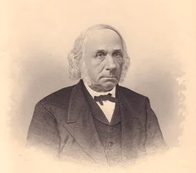 Portræt af den amerikanske industrimand og metodistpræst Thomas T Tasker (1799-1892), gravering af FE Jones fra ladies Repository, USA, omkring 1870