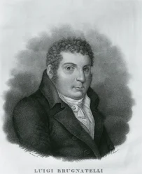 Portræt af Luigi Valentino Brugnatelli (1761-1818), italiensk kemiker og opfinder af galvanisering, ætsning af Luigi Rados (1773-1840) efter tegning af Roberto Focosi (1806-1862)