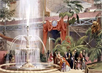 Crystal Palace, udsigt i det nordlige tværskib (farvet litho)