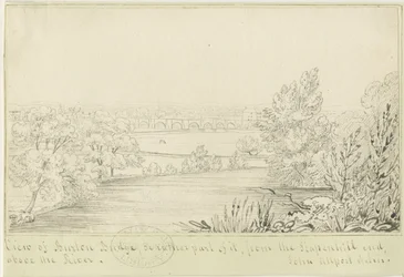 Burton-upon-Trent Bridge and Town: pentegning, nd [c 1817] (tegning)