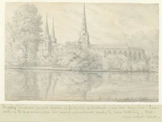 Lichfield Cathedral - South West View: blyantstegning
