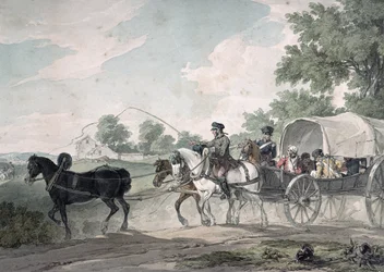 Belgisk vogn, der transporterer sårede fra marken efter slaget ved Waterloo, 1815