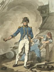 Post Captain fra Costume of Great Britain, indgraveret af kunstneren, pub. af William Millar og James Walker, 1807 (farvet radering)