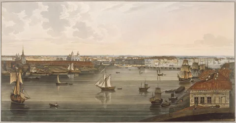 Udsigt til Admiralitetet, den gamle St. Isaacs-katedral, den engelske dæmning og Videnskabsakademiet fra Vas