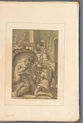 Tre figurer nær en bue Amicis suis necnon unicuique (...) (serietitel på objekt)