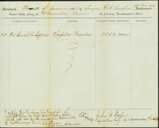 Moderne kopi af kvittering for Quartermasters butikker, original signeret John B. Tope, kaptajn, 12. Tennessee Cavalry, 11. juni 1864