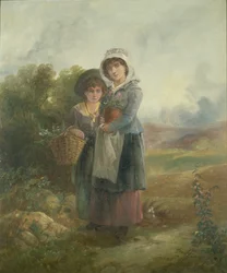 To landpiger med blomster