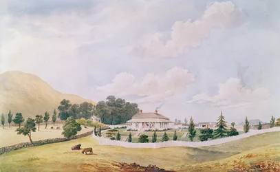 Harry Cobleys hus, Devonport, Auckland, New Zealand, bygget ca. 1867 (wc og kinesisk hvidt på papir)
