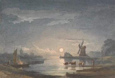 Måneskin ved floden nær Brugge