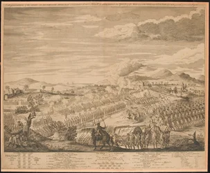 Fremstilling af slaget på Drunmossie [sic] Moor nær Culloden, 16. april 1746