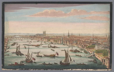 Udsigt over Themsen og City of London fra nordvest Den sydøstlige udsigt til Westminster fra Somerset House til Westminster Bridge (titel på objektet)