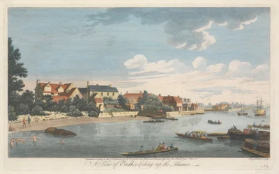 En udsigt over Erith, ser op ad Themsen