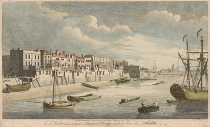 Udsigt set nær Limehouse Bridge, ned ad Themsen