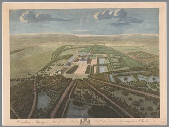 Udsigt over Dunham Massey i Cheshire Dunham Massey the Seat of the Right Hon:ble the Earl of Warrington i Cheshire (titel på objektet)