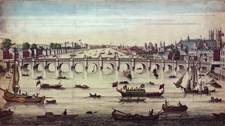 Westminster Bridge, der ser mod vest, udgivet af J. Bowles, 1747