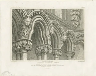 Interiør af Lichfield Cathedral - Arches in Chapter House: gravering, nd [c 1819] (print)