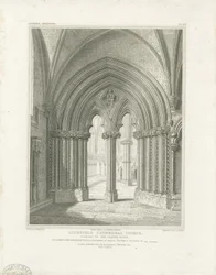 Interiør af Lichfield Cathedral - Chapter House-døråbning: gravering, nd [c 1819] (tryk)