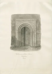 Alrewas Kirke - West Doorway: sepia tegning