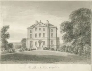 Barlaston Hall: sepia tegning