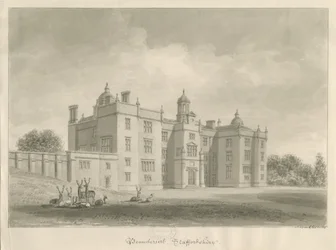 Beaudesert Hall og Park: sepia tegning