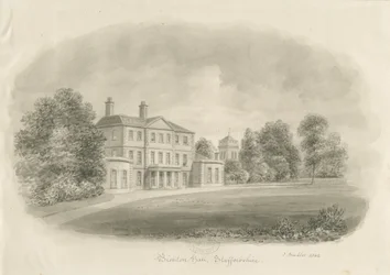 Bishton Hall: sepia tegning