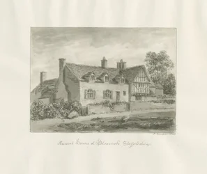 Bloxwich - gammelt hus: sepia tegning