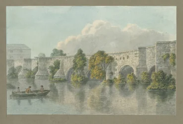 Burton-upon-Trent Bridge and Town: water color painting, and [? 18th century] dani