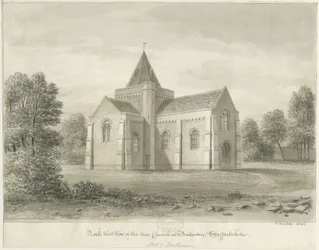Butterton - St. Thomas"-kirken: sepia-tegning, 1844