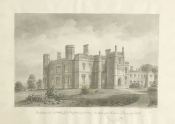 Butterton Hall: sepia tegning