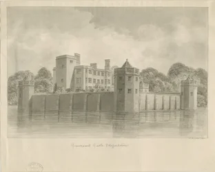 Caverswall Castle: sepia tegning