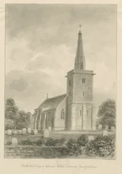 Church Eaton Church: sepia tegning