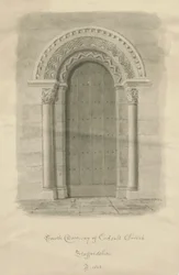 Codsall Church - South Doorway: sepia tegning