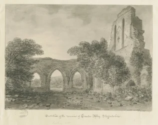 Croxden Abbey: sepia tegning