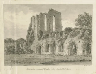 Croxden Abbey: sepia tegning