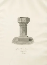 Font i Alrewas Kirke: sepia tegning